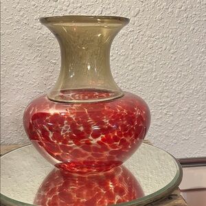 Elegant Artisan  Red and Gold Studo Glass Vase Art Nouveau style